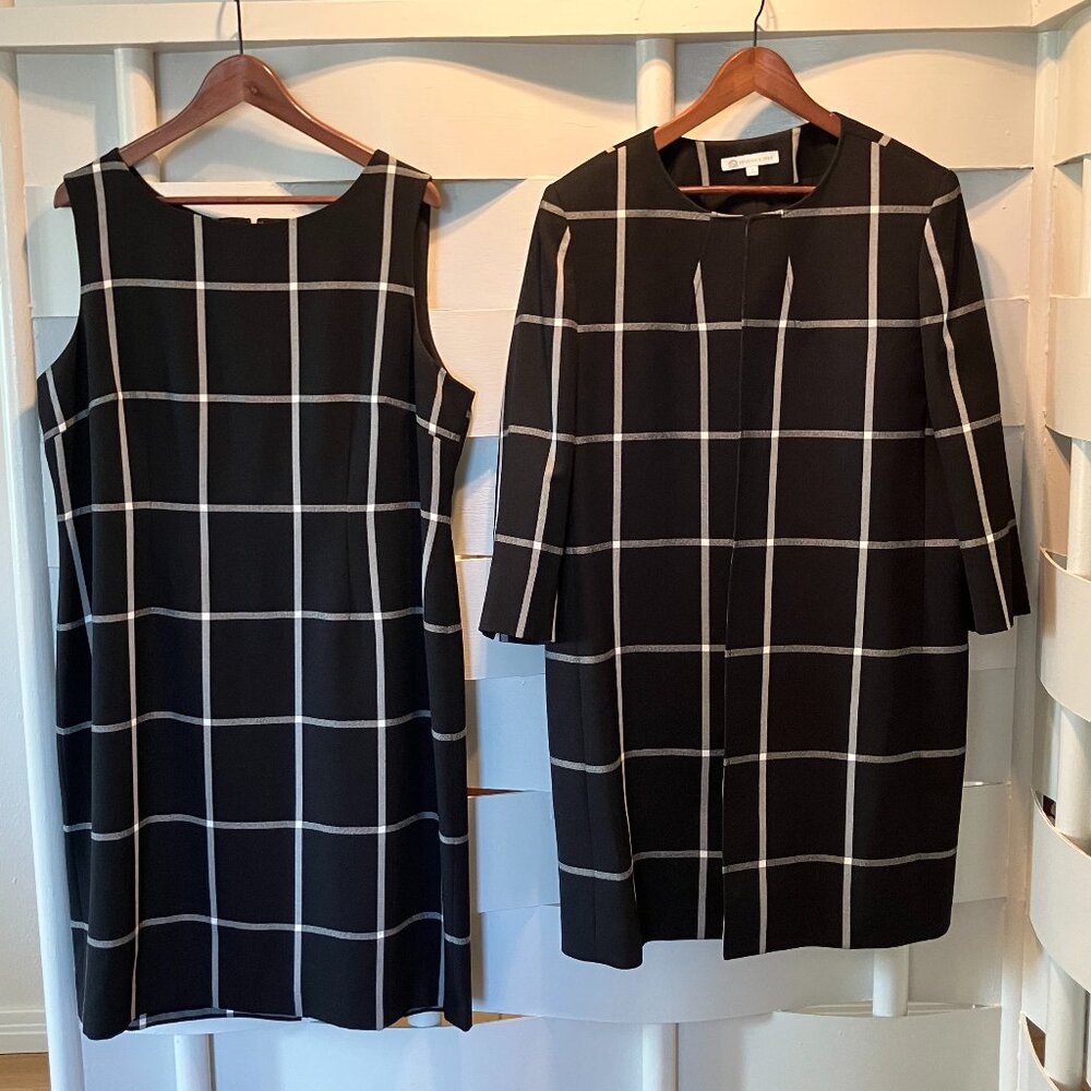 Preston & York Black & White Jacket & Midi Dress Set Size 18